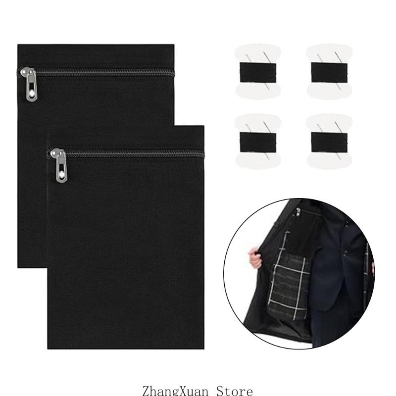 2Pcs Concealed Sewn in Pocket Zippered Closure Canvas Fabric Pocket for Jackets 3XUF