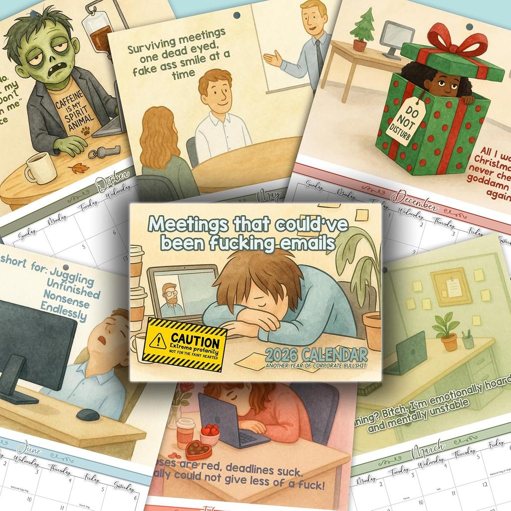 Meetings That Could’ve Been Emails: 2026 Wall Calendar | Sarcastic Funny Office Work Humor Swear Calendar 12"x8"