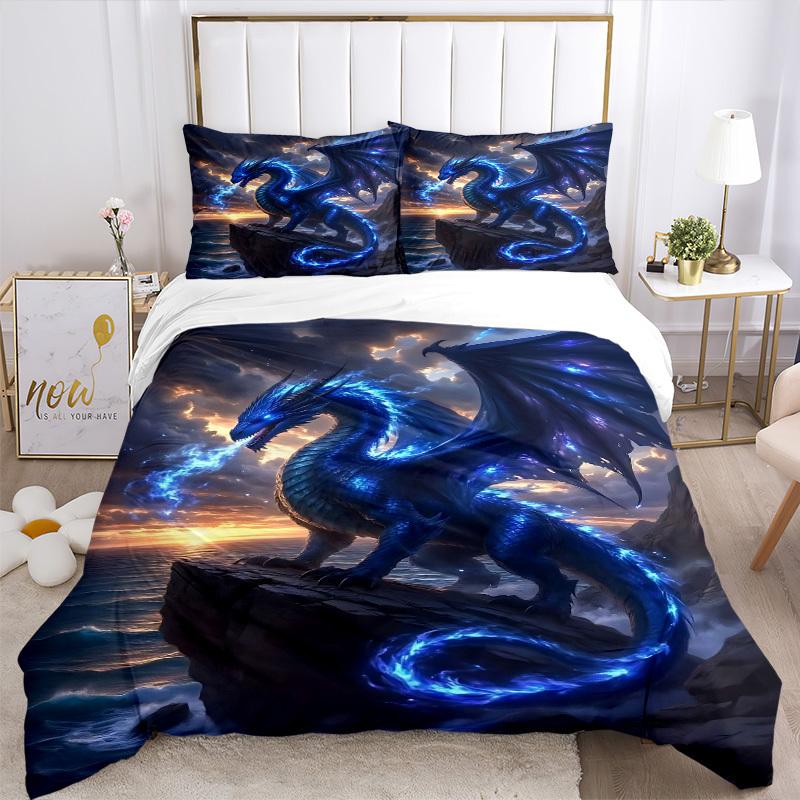 3pcs Mythical Dragon Artwork Bedding Set - 1 Duvet Cover + 2 Pillowcases(Core Not Included), Machine Washable Polyester Yy251216127