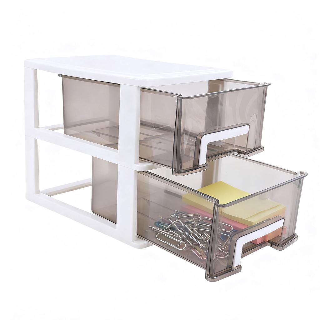 Schreibtisch mit 2 Schubladen, Kunststoff, stapelbar, transparent, Desktop-Aufbewahrungsbox für Büromaterial, für Zuhause, Wohnheim