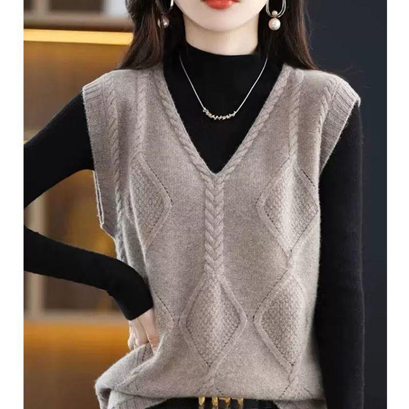 

Женский жилет, свитер без рукавов, однотонная винтажная верхняя одежда, вязаный топ с v-образным вырезом, простой женский жилет, осень-зима 3XL верблюд