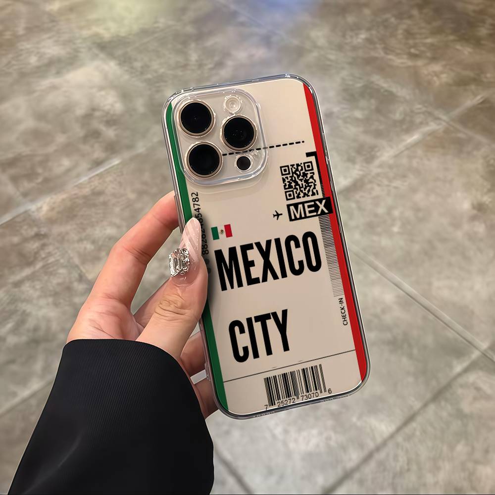 Funny World City Tourist Ticket Label Phone Case For iPhone 17 16 15 14 13 12 11 Pro Max Plus Mini Clear Soft Shell Thin Tpu