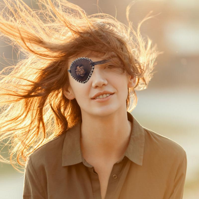 Pirate Eye Patches Retro PU Leather Eye Patch Fancy Dress Eye Patche Adjustable Medieval Gothic Cosplay Costume Steampunk