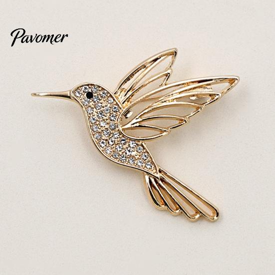 Golden Tone Bird Brooch Bling Rhinestone Hummingbird Brooch, Hollow Flying Alloy Daily Wear Pin, Jewelry Accessory for Coats Scarves Dresses