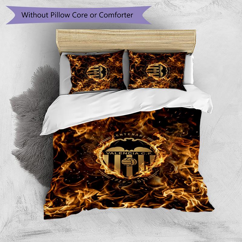 Valencia FC Printed 3PCS Bedding Set Breathable Duvet Cover with Pillowcases Decorative Bed Linen for Bedroom Home