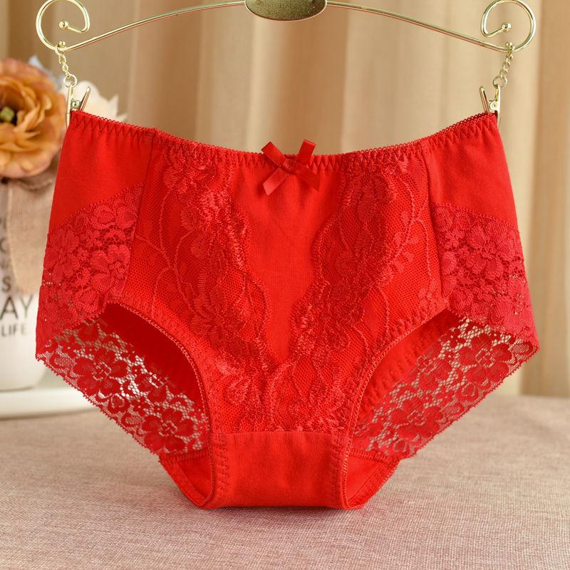 

Хлопковое нижнее белье средней посадки, женское сексуальное кружевное нижнее белье без следов с высокой талией, большие красные брюки в форме сердца, весна и осень XL красный