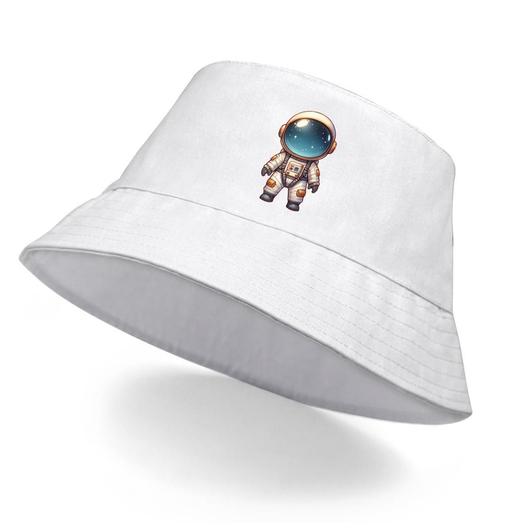 Bucket Hat With Cartoon Astronaut Print , Women's Cap Solid Color Lightweight Polyester Basin Hat