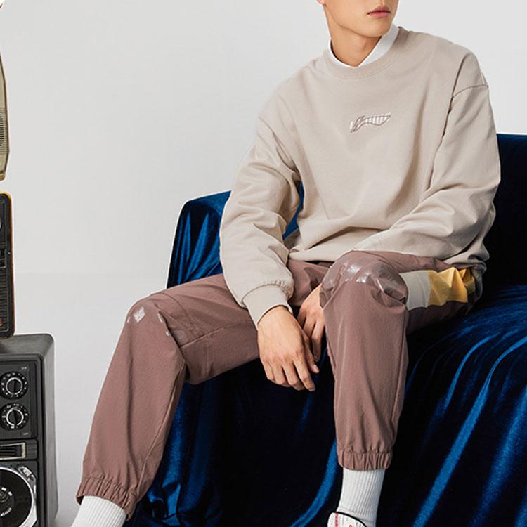 Li Ning Sports Fashion Series Logo Embroidered Sweatshirt Unisex Sweatshirt Cashmere-Gray AWDS587-5