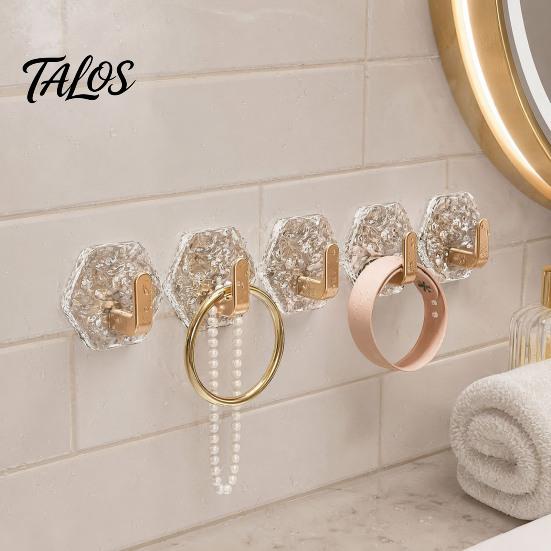 Bathroom Towel Hooks Hexagonal Self Adhesive Hooks, Water Ripple Pattern Design, Waterproof No Heavy Duty Wall Drilling Mounted for Towels Keys