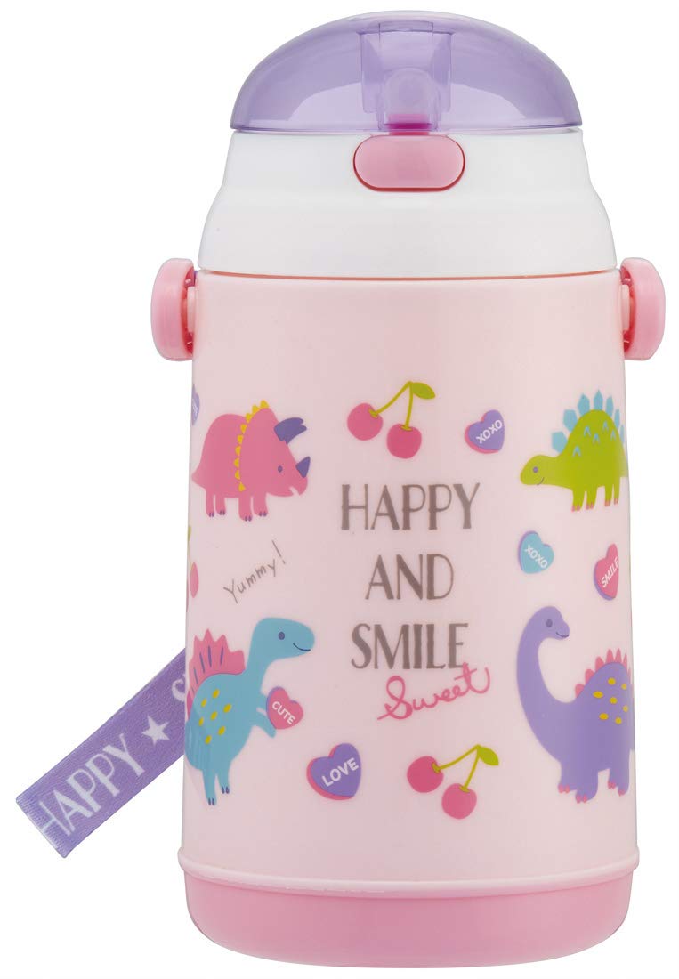 

Skater SSH4C Water Bottle with Happy Smile Design Push-to-Open Straw, 400ml, & розовый
