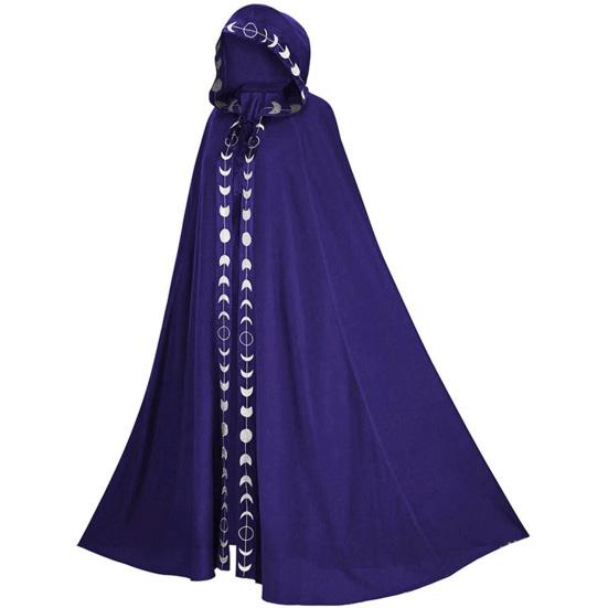 Hooded Moon Print Unisex Cloak Medieval Extra Long Lace Up Halloween Cape Cosplay Costume