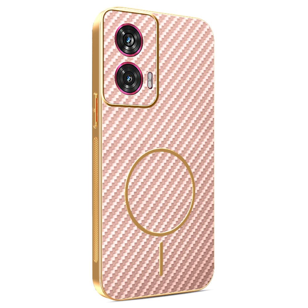 For Motorola Edge 50 Fusion 5G Phone Case Carbon Fiber Textured Electroplated TPU Back Cover