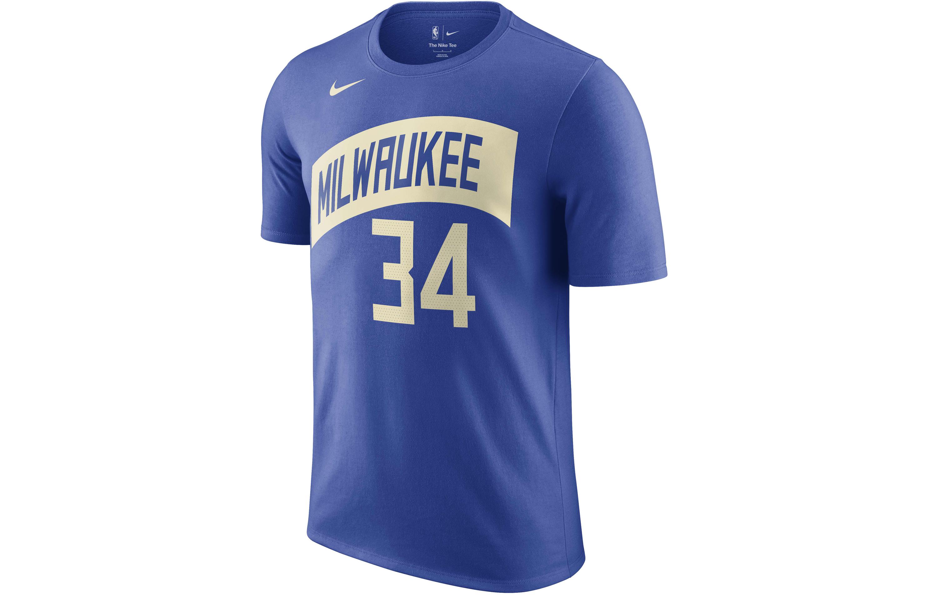 Nike Giannis Antetokounmpo Milwaukee Bucks City Edition T Shirt Men s Royal Blue FN1226-482 L