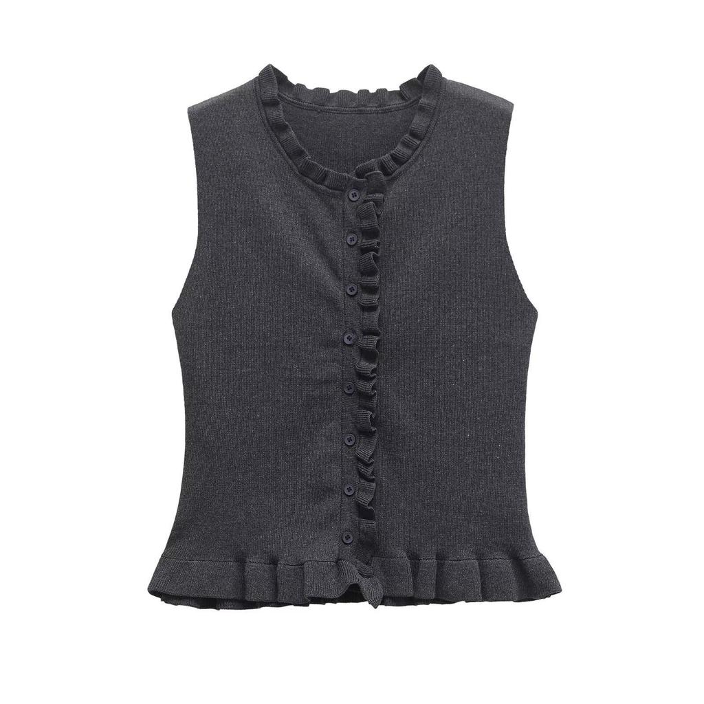 2025 Spring/Summer Women's Sleeveless Layered Knit Top - Simple, Versatile, Round Neck Design