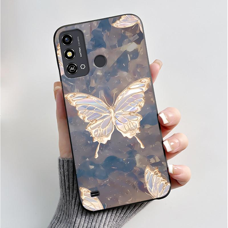 Case For ZTE Blade A53 BladeA53 Pro Casing Luxury Fashion Butterfly Flowers Black Soft TPU Silicone Protective Cover Phone Shell