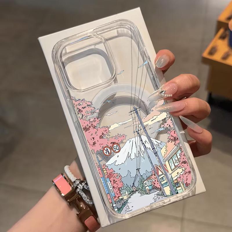 Landscape Scenery Magnetic Wireless Charge Case For iPhone 11 12 Pro Max 17 Air 16 16E Mini 7 8 Plus Clear Soft Cover