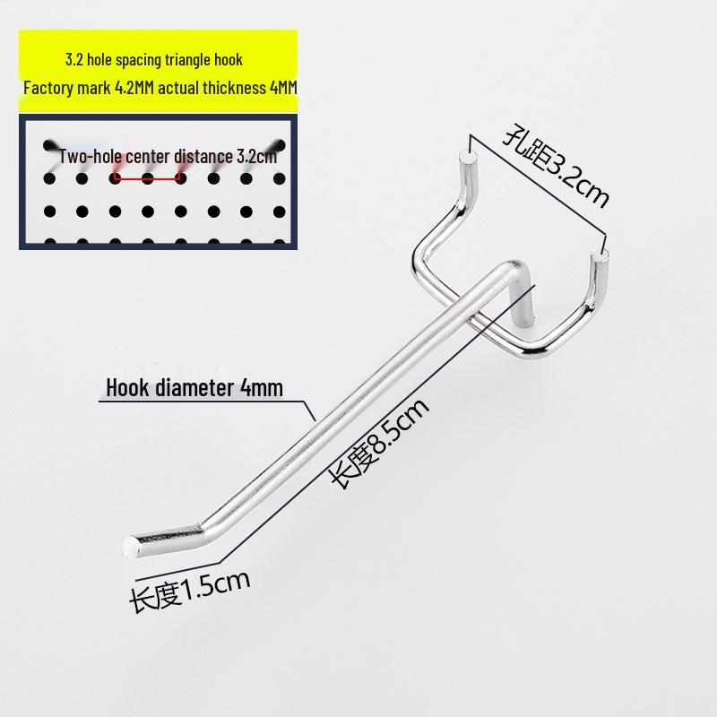 Lochwand und Schmuck Doppelzinkenhaken, Dreifuß, Supermarktregal und gerade Haken