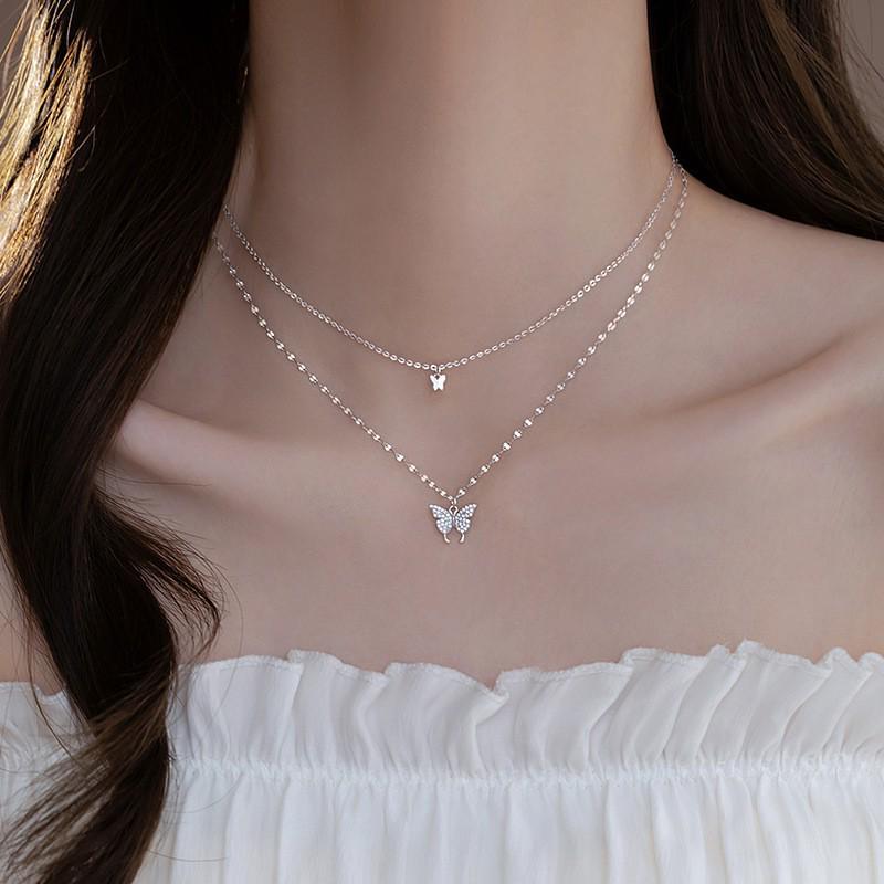 Double Layer Elegant Butterfly Necklace for Women - Trendy Fresh Clavicle Chain Style