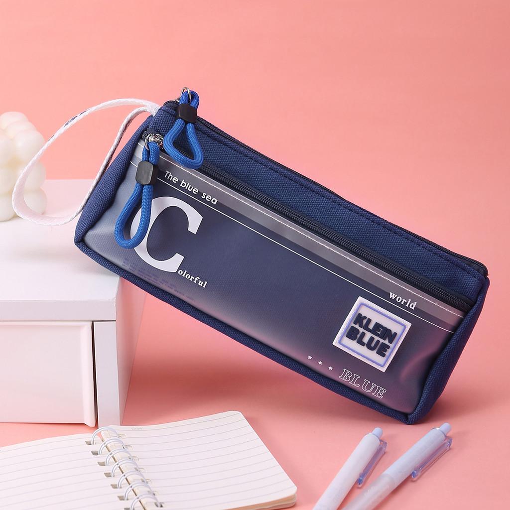 Clain Blue Pencil Case With Large Capacity And Zipper Closure For Students And Office Use
