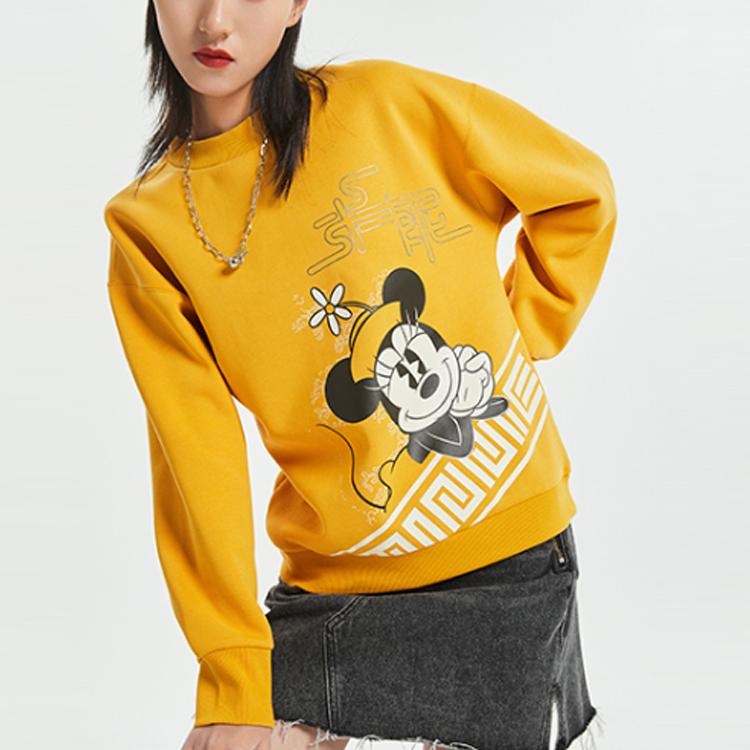 Li-Ning X Disney Co-Branded Sports Fashion Series Cartoon Print Loose Sweatshirt Women Tops Mineral-Yellow AWDQ584-4