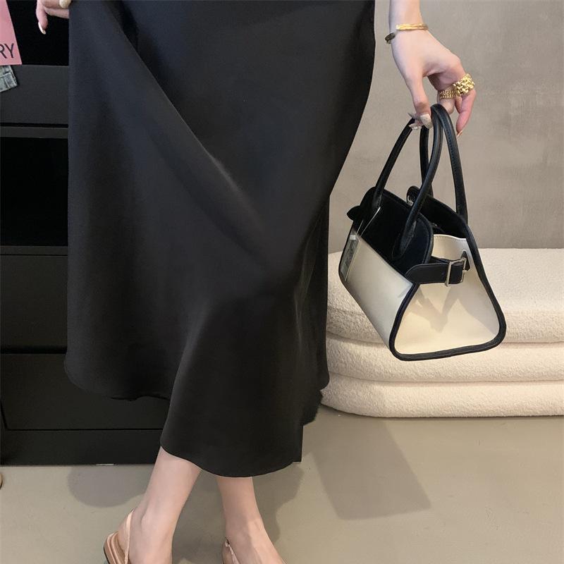 French Temperament Nude Square Head Rhinestone Rear Empty Single Shoes Women's Summer New Satin Versatile Bag Head Sandals