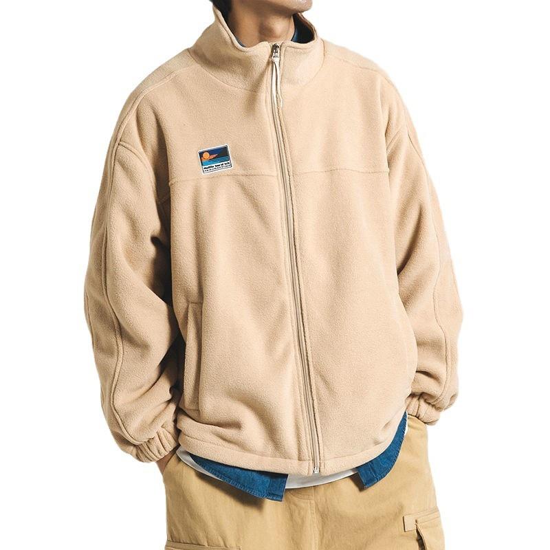 Herren Herbst Stehkragen Einfarbig Fleecejacke Student Langarm Freizeitjacke