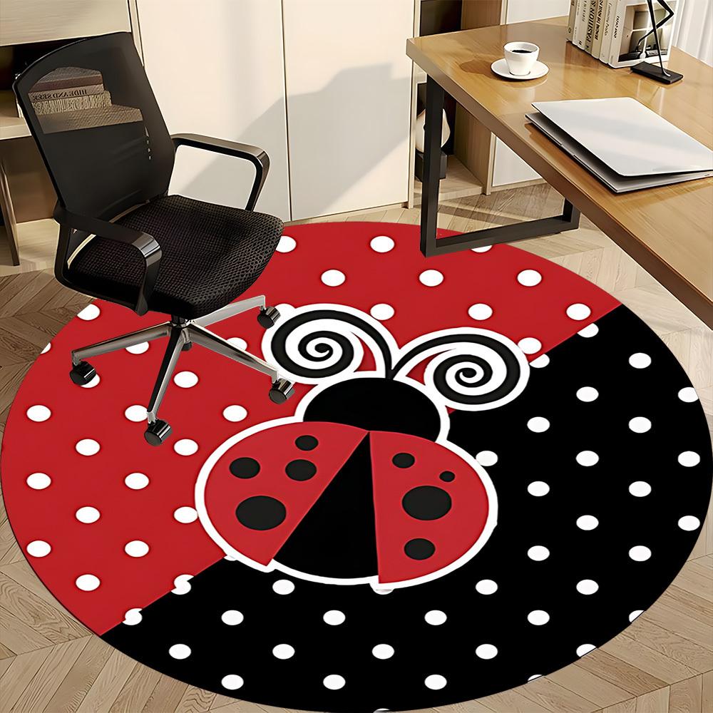 1pc Ladybug PolkaDot Office Round Area Rug, Under Office Chairs Bedroom Living Room Home Decor, Room Deco