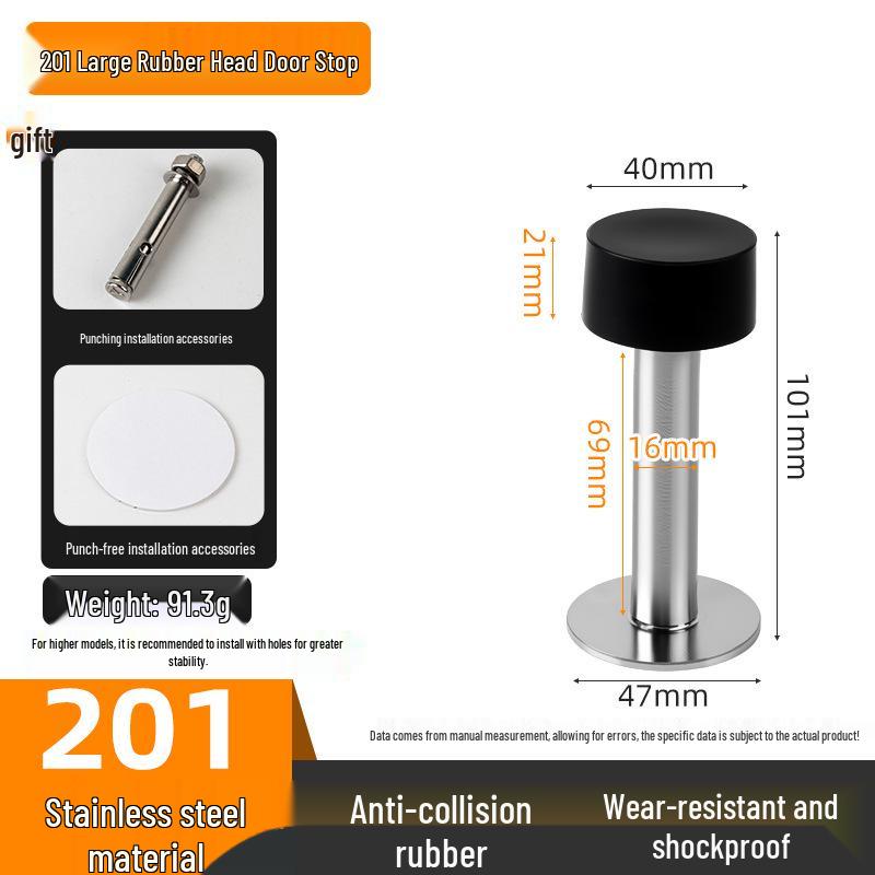 Stainless Steel Wall/Floor Mount Anti-Collision Door Stopper with Thickened Base