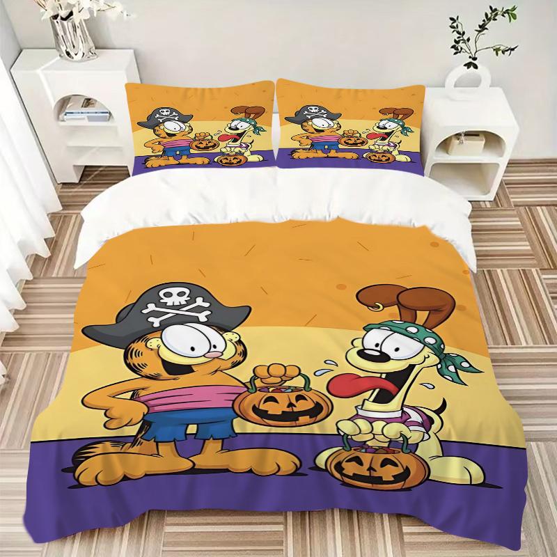 Set Biancheria da Letto Halloween Garfield e Odie 3 Pezzi, Include, Senza Imbottitura, Morbido e Confortevole per Camera da Letto di Casa.H044