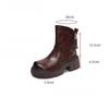 Johnature Retro Thick Soled Side Zipper Women's Short Boots Genuine Leather Knight Boots