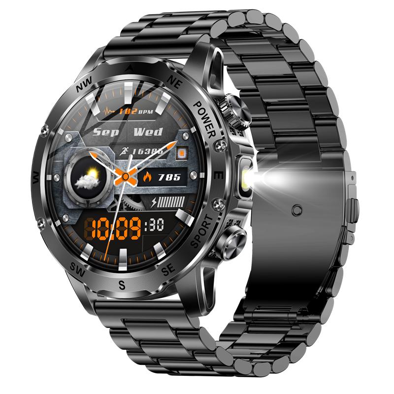 Men AK92 Smart Watch LED Light Flashlight Compass  Multi-Sports Fitness Tracker Outdoors Smartwatch BT Wireless Calling 800mAh
