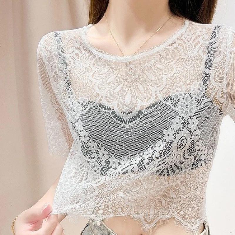 Women s Sheer Lace Short-Sleeve Camisole Top S: Suitable for 80-90 jin