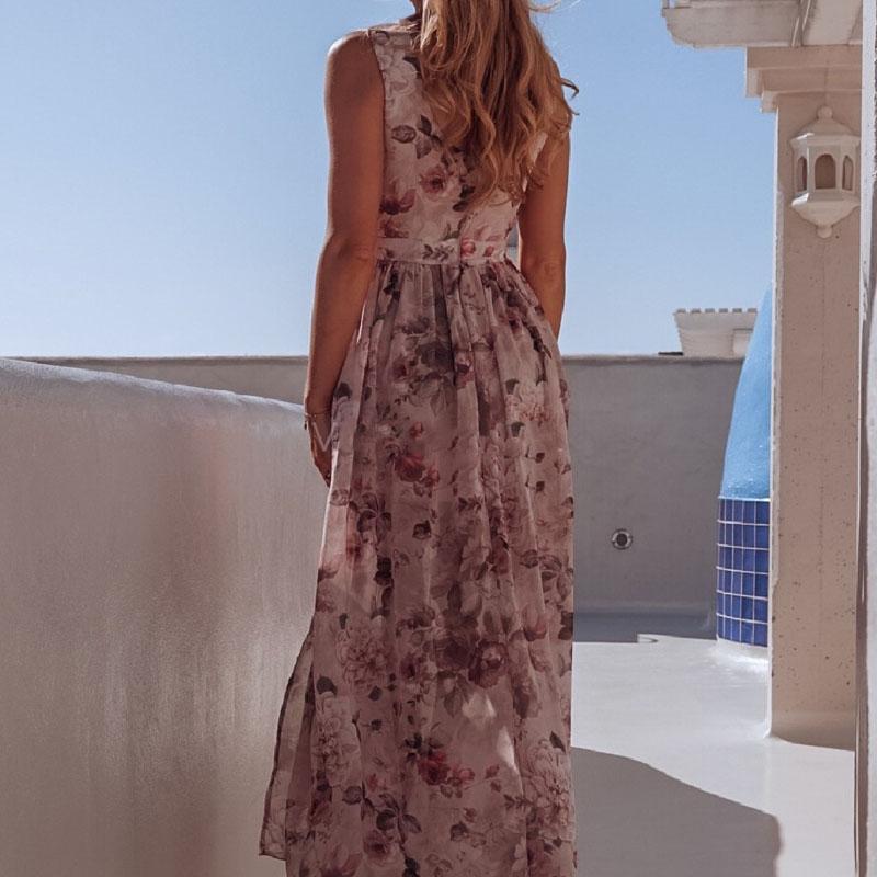 Womens Floral Summer Print Dress Ladies V Neck Split Holiday Beach Sundress