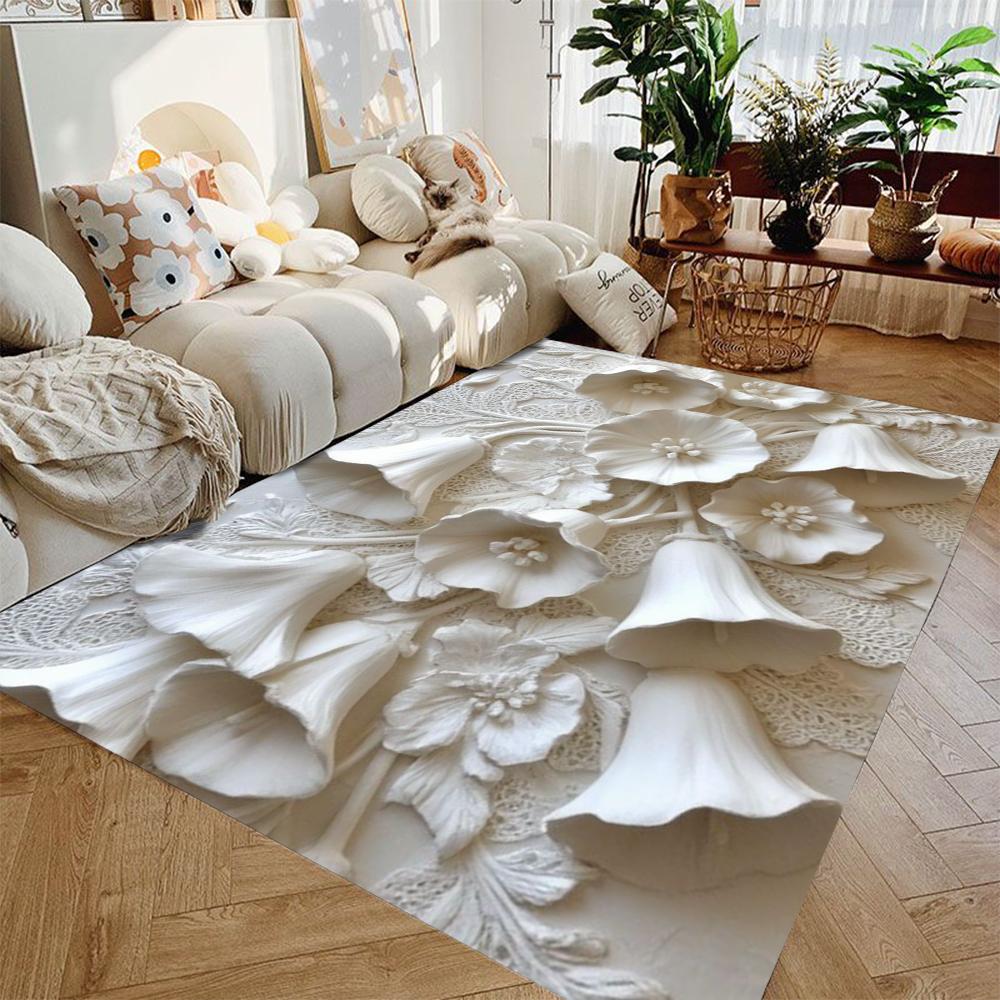 3D Embossed Bell Orchid Printed Pattern Home Decorative Rug Anti-slip Carpet Living Room Bathroom Kitchen Bedroom  Entrance Mat 40x60cm