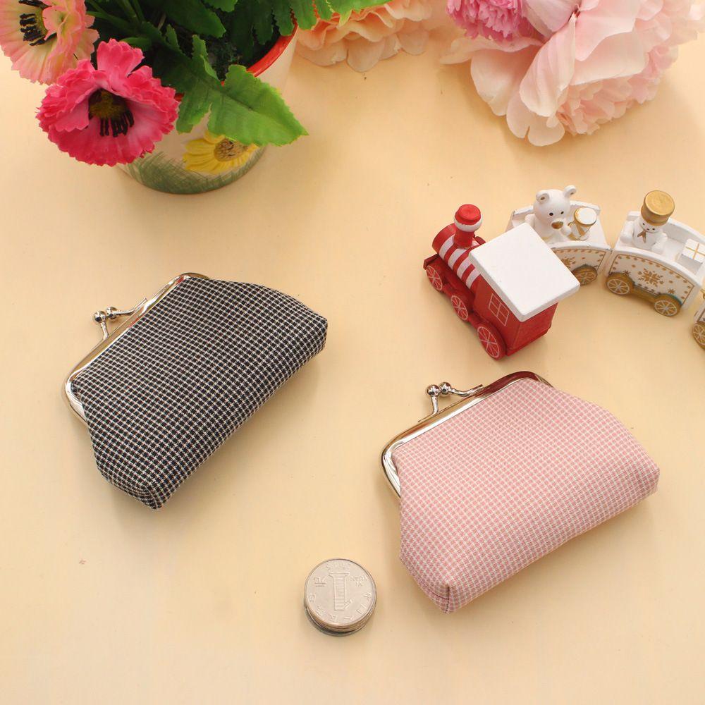 Cotton Handbag Girls Handmade  Pouch Retro Wallet Plaid Coin Purse Card Holder Buckle Small Purse