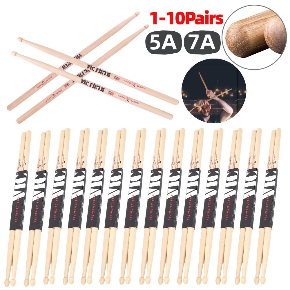 1-10Pairs Beginners Drumsticks Consistent Weight and Pitch Jazz Drum Sticks Wood Tip American Hickory Drumsticks for Percussion