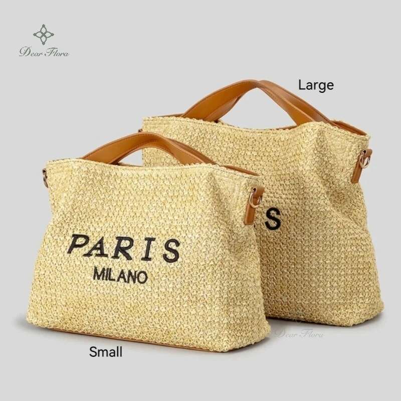 Women Fashion Letter Straw Shoulder Crossbody Bag Handwoven Pp Straw Handbag Casual Holiday Summer Beach Large Capacity Tote Bag