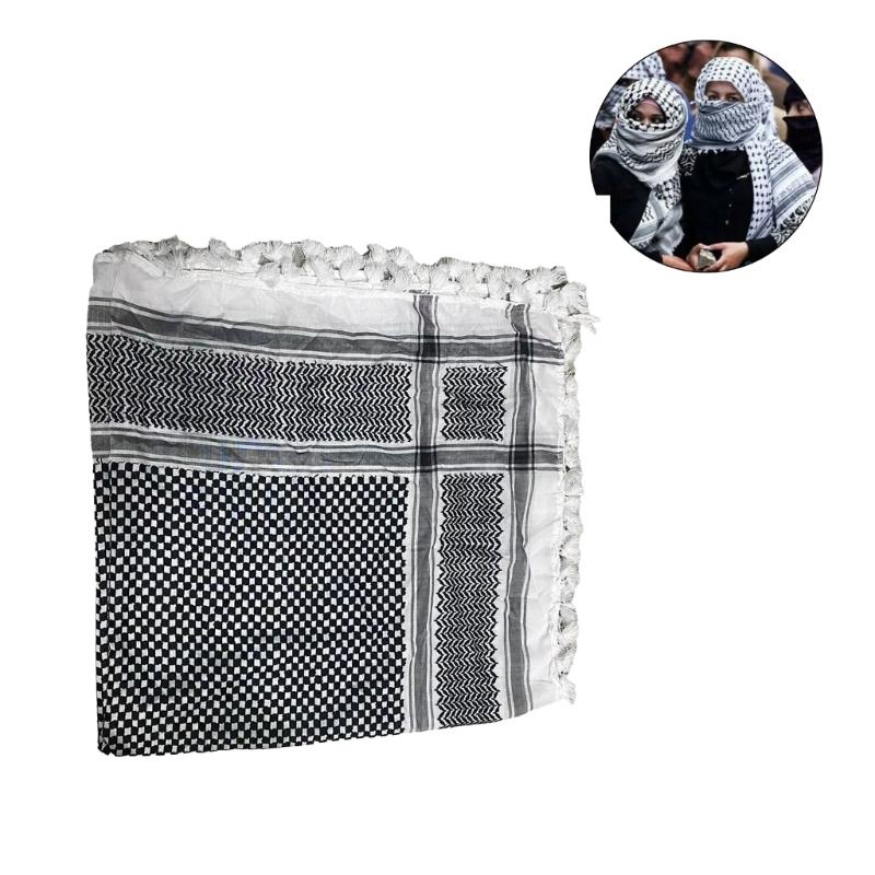 Palestine Man Scarf with Checkered Pattern Pray Turban for Men Windproof Scarf