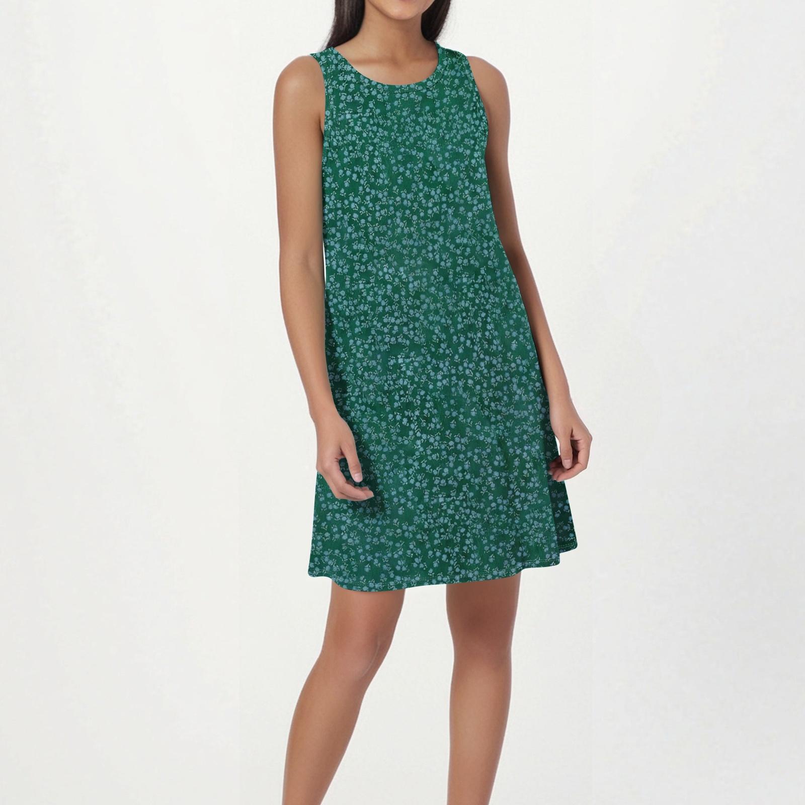 

Women s Fashion Beach Dress Sleeveless Round Neck Floral Print Dress L армия зеленый