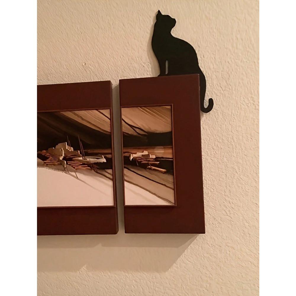 Black Metal Cat Shape Decor Corner Wall Ornament Home Accent Gift