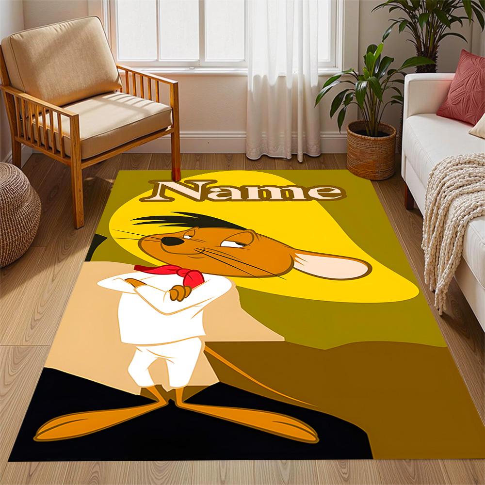 Looney Unique Rod. Personalized Text Floor Rug Office Rug Design for Entryway Dining Room Decorate room Hallway Anti-slip Rug Anime Office Decor