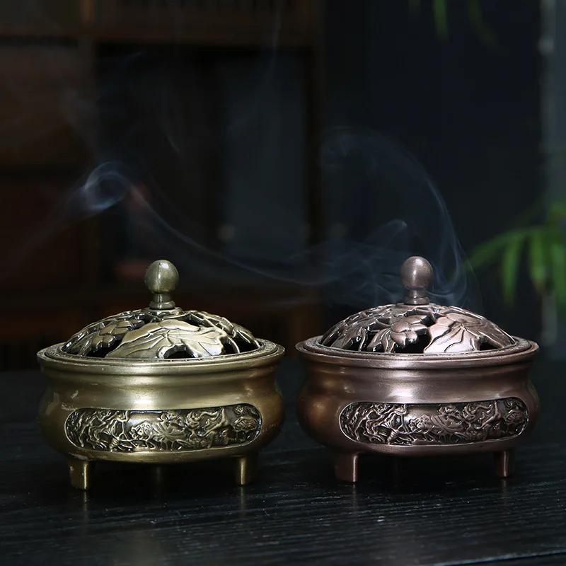 1pc Alloy Antique Three-legged Aromatherapy Stove DIY Household Indoor Pan Incense Wire Incense Burner Tea Ceremony Decoration