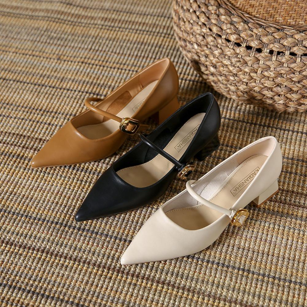 Retro French Single Shoes Women's New Versatile Pointed Heel Mary Jane Women's Shoes Thick Heel Summer High Heels for Ladies