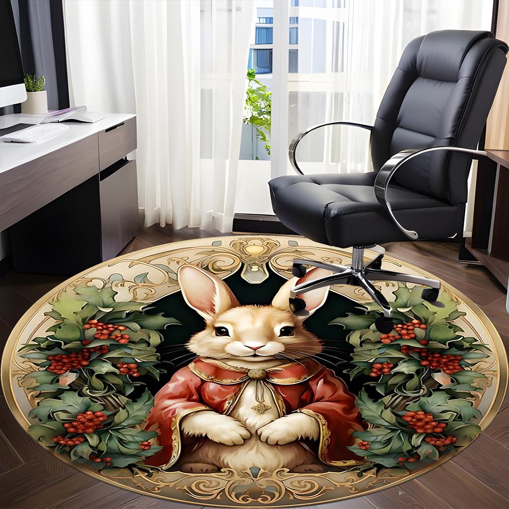1pc Rabbit Ornament Office Round Rug, Carpet for Office, Gaming, Lightweight Round Floor Mat yy260208058