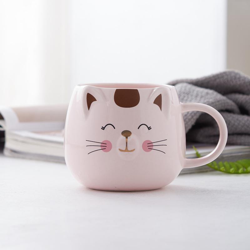 Ceașă de cafea cu capac și lingură, 500ML, cu coroană de animale din desene animate, ceașcă din ceramică pentru cuplu, cană din ceramică, ustensile de băut pentru acasă.
