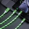 3 v 1 zářící tekoucí nabíjecí kabel Micro USB kabel typu C LED světlo Mobilní telefon Nabíjecí kabel pro iPhone 13 14 Xiaomi 11 12 Samsung oneplus oppo