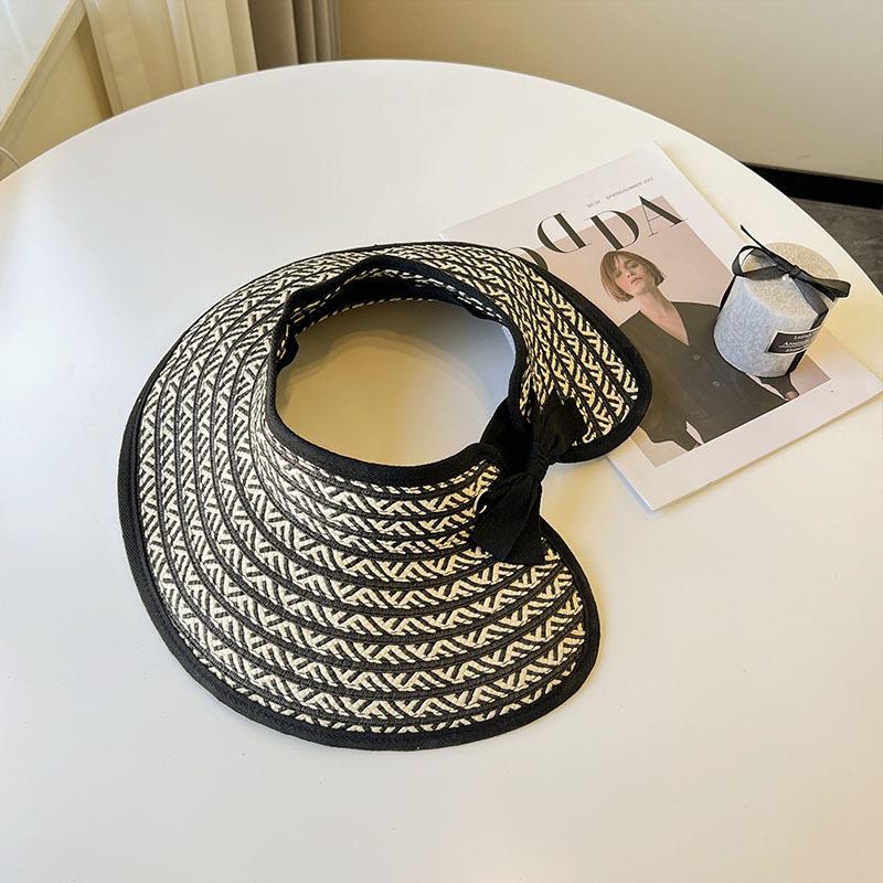 

[ZYAS]Big Brim Visor Cap Women s Outdoor Collapsible Straw Hat Summer Empty Top Hats Sun Protection Beach Hats чёрный