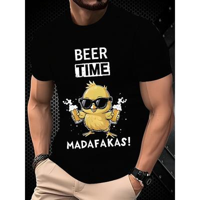 European Sizes Men's Funny Chicken Suit T-Shirt , Short Sleeve Crew Neck Summer Tee for Parties, BBQs & Casual Wear - Machine Washable