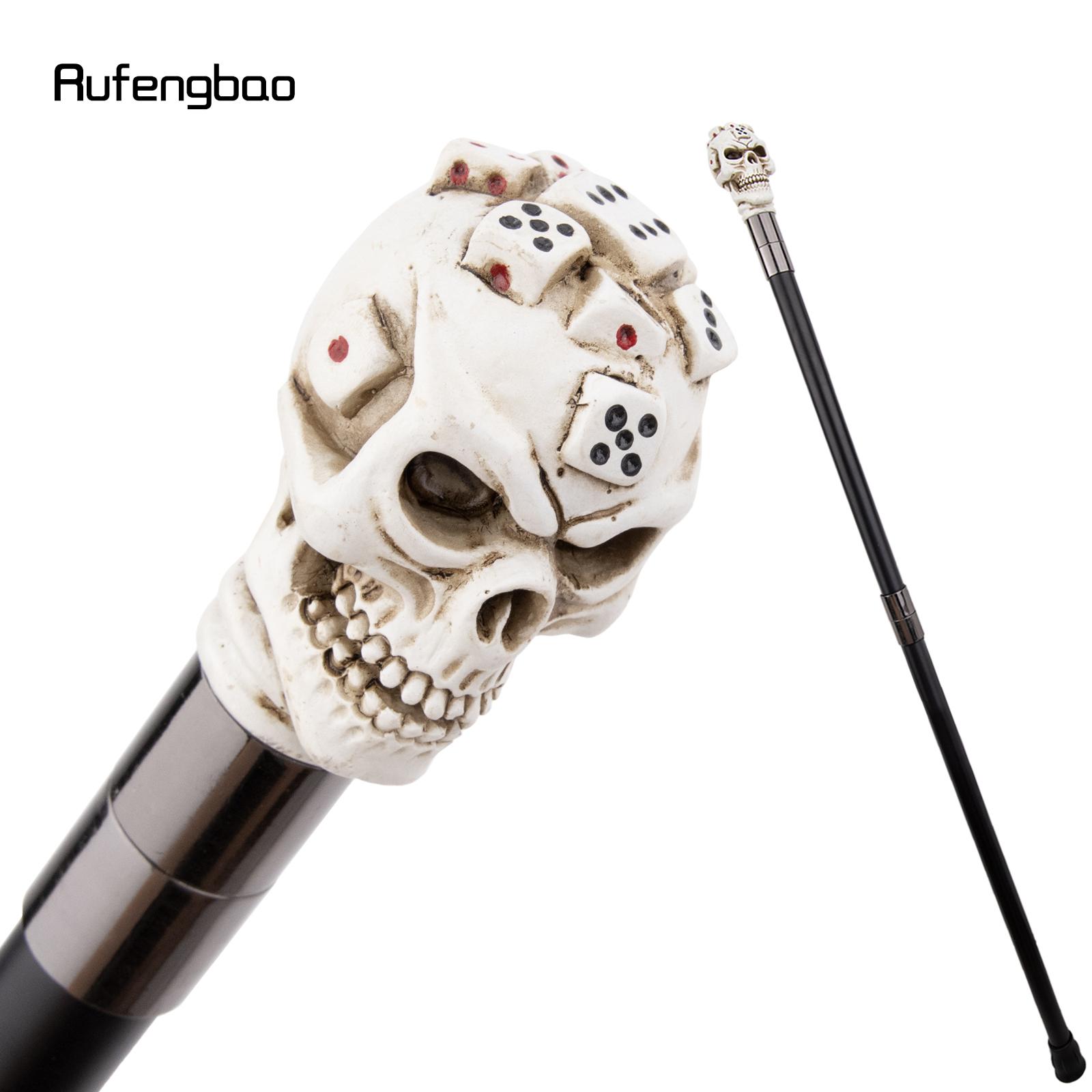 

White Resin Dice Skull Head Walking Cane Fashion Decorative Steel Stick Gentleman Elegant Cosplay Cane Knob Crosier 93cm