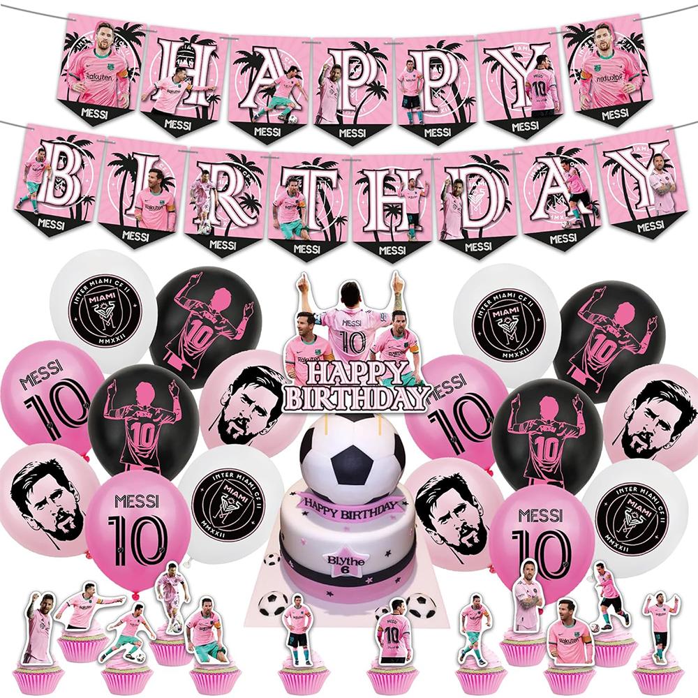 

30pcs Messi football Theme Party Supplies included Banner Cake Toppers Balloons